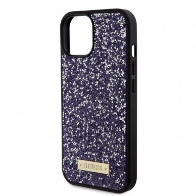 iPhone 15 purple Rhinestone Metal Logo GUESS nugarėlė 3