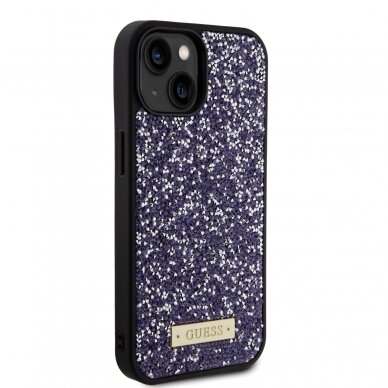 iPhone 15 purple Rhinestone Metal Logo GUESS nugarėlė 5