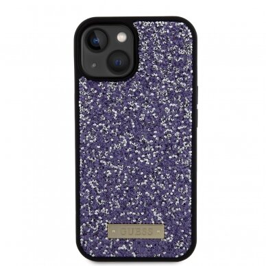 iPhone 15 purple Rhinestone Metal Logo GUESS nugarėlė 6