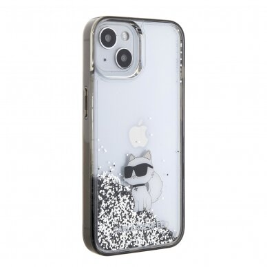 iPhone 15 silver Liquid Glitter Choupette KARL LAGERFELD nugarėlė 2