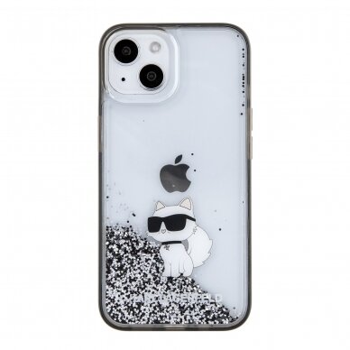 iPhone 15 silver Liquid Glitter Choupette KARL LAGERFELD nugarėlė 3