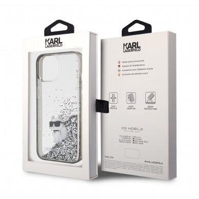 iPhone 15 silver Liquid Glitter Choupette KARL LAGERFELD nugarėlė 7