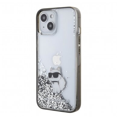 iPhone 15 silver Liquid Glitter Choupette KARL LAGERFELD nugarėlė 1