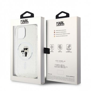 iPhone 15 transparent Glitter MagSafe Karl&Choupette KARL LAGERFELD nugarėlė 15