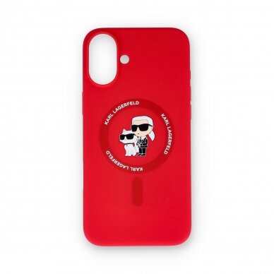 iPhone 16 PLUS red Magsafe Silicone KC Heads Ring KARL LAGERFELD nugarėlė