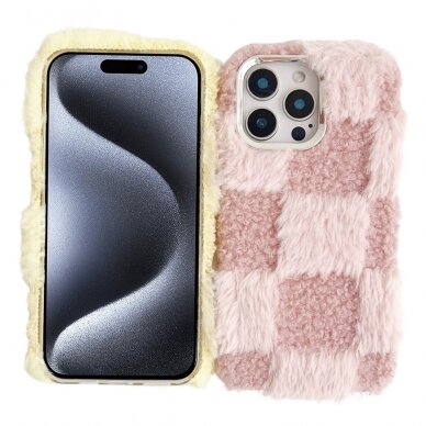 iPhone 16 PRO MAX pink nugarėlė Fluffy Checkered Pattern 1