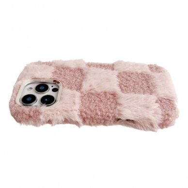 iPhone 16 PRO MAX pink nugarėlė Fluffy Checkered Pattern 2