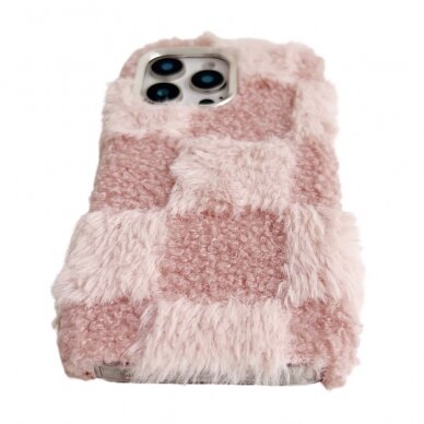 iPhone 16 PRO MAX pink nugarėlė Fluffy Checkered Pattern 3