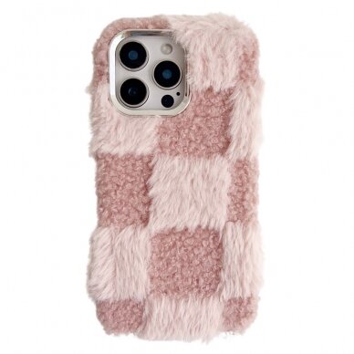 iPhone 16 PRO MAX pink nugarėlė Fluffy Checkered Pattern