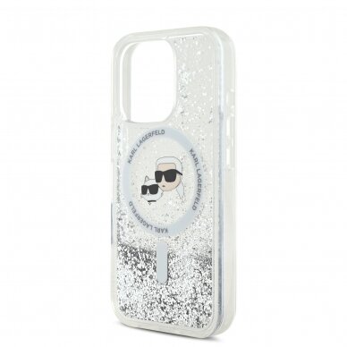 iPhone 16 PRO transparent Magsafe Liquid Glitter KC Heads KARL LAGERFELD nugarėlė 5