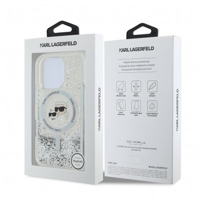 iPhone 16 PRO transparent Magsafe Liquid Glitter KC Heads KARL LAGERFELD nugarėlė 7