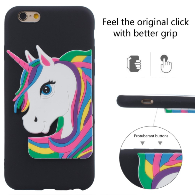 iPhone 6/6S juoda nugarėlė Unicorn 3D 3