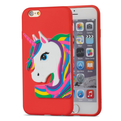 iPhone 6/6S raudona nugarėlė Unicorn 3D 3