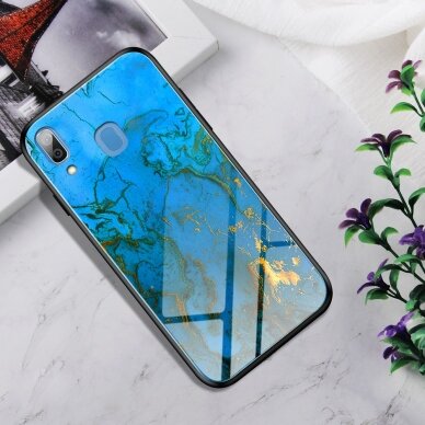 Samsung A30/A20 marble glass nugarėlė Blue&gold