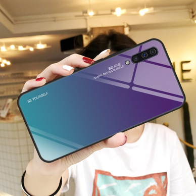 Samsung A50 violetinė+mėlyna tracy GLASS nugarėlė