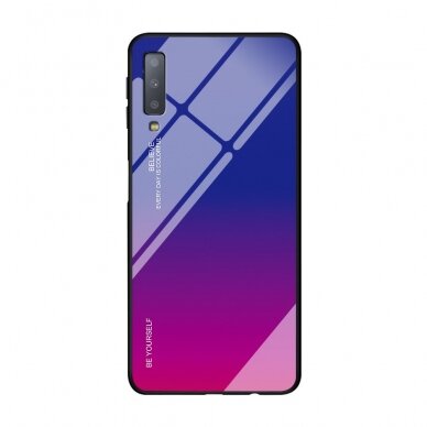 Samsung A7 2018 mėlyna+rožinė tracy GLASS nugarėlė 1