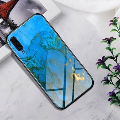 Samsung A70 marble glass nugarėlė Blue&gold