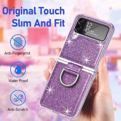 Samsung FLIP4 5G Tracy Glitter violetinė plastikinė su žiedu nugarėlė 10