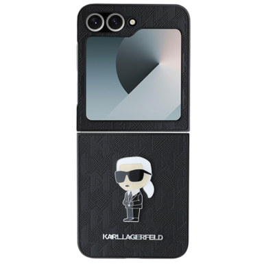 Samsung FLIP6 5G black Saffiano Monogram Ikonik Pin KARL LAGERFELD nugarėlė 1