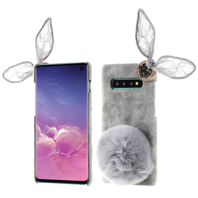 Samsung S10 pilka nugarėlė Fluffy rabbit decor