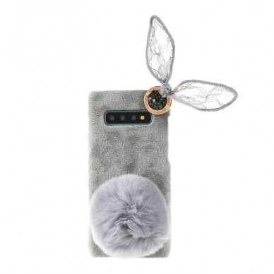 Samsung S10 pilka nugarėlė Fluffy rabbit decor 5