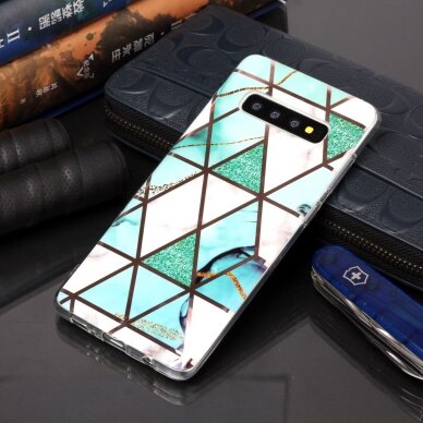 Samsung S10 PLUS Tracy nugarėlė Geometric marble Green/White 4