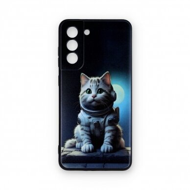 Samsung S21 FE black nugarėlė Astronaut Cat Design00317