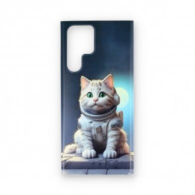 Samsung S22 ULTRA clear nugarėlė Astronaut Cat Design00317