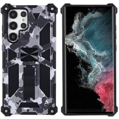 Samsung S22 ULTRA juoda camouflage ARMOR METAL nugarėlė