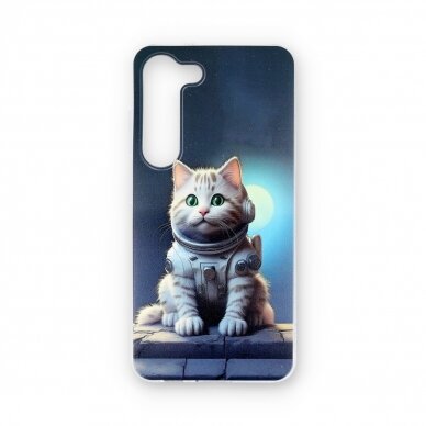 Samsung S23 clear nugarėlė Astronaut Cat Design00317