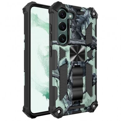 Samsung S23 PLUS green camouflage ARMOR METAL nugarėlė 1