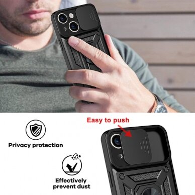 Samsung S23 PLUS juoda RING ARMOR WITH CAMSHIELD nugarėlė 8