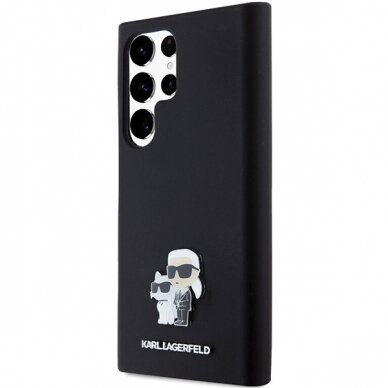 Samsung S23 ULTRA black Liquid Silicone Karl&Choupette Metal Pin KARL LAGERFELD nugarėlė 1