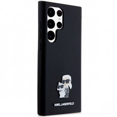 Samsung S23 ULTRA black Liquid Silicone Karl&Choupette Metal Pin KARL LAGERFELD nugarėlė 3