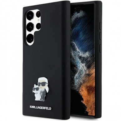 Samsung S23 ULTRA black Liquid Silicone Karl&Choupette Metal Pin KARL LAGERFELD nugarėlė