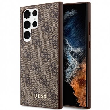 Samsung S23 ULTRA brown PU Leather 4G Metal Logo GUESS nugarėlė