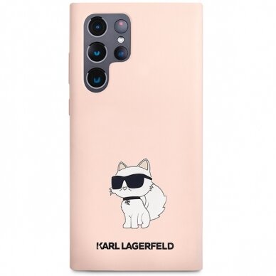 Samsung S23 ULTRA pink Liquid Silicone Choupette KARL LAGERFELD nugarėlė 2