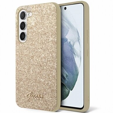 Samsung S24 PLUS gold Glitter Script GUESS nugarėlė