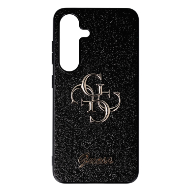 Samsung S25 black Fixed Glitter Big 4G Metal Logo GUESS nugarėlė