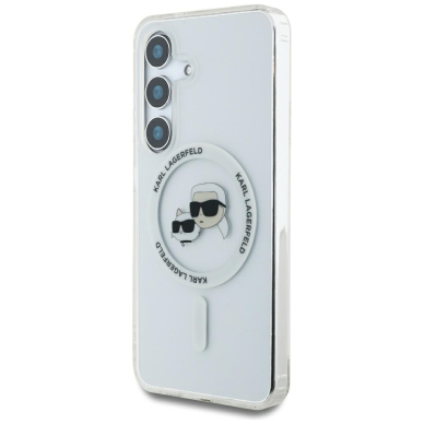 Samsung S25 clear MagSafe Button Karl & Choupette Heads Printed KARL LAGERFELD nugarėlė 2