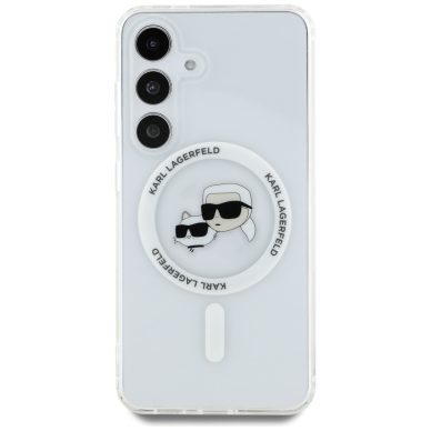 Samsung S25 clear MagSafe Button Karl & Choupette Heads Printed KARL LAGERFELD nugarėlė 3