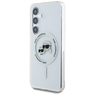 Samsung S25 PLUS clear MagSafe Button Karl & Choupette Heads Printed KARL LAGERFELD nugarėlė 1