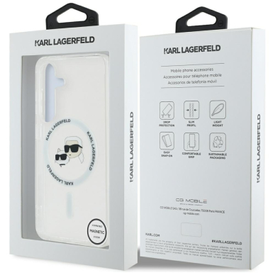 Samsung S25 PLUS clear MagSafe Button Karl & Choupette Heads Printed KARL LAGERFELD nugarėlė 7