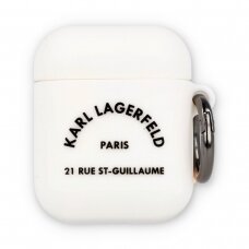 Silikoninis KARL LAGERFELD baltas AirPods/AirPods 2 dėklas