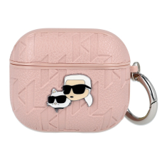 Silikoninis KARL LAGERFELD pink Monogram Karl & Choupette Head AirPods 3 dėklas