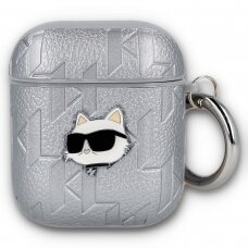 Silikoninis KARL LAGERFELD PU Embossed Choupette Head Airpods / Airpods 2 dėklas