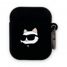 Silikoninis KARL LAGERFELD black Choupette Head 3D AirPods/AirPods 2 dėklas