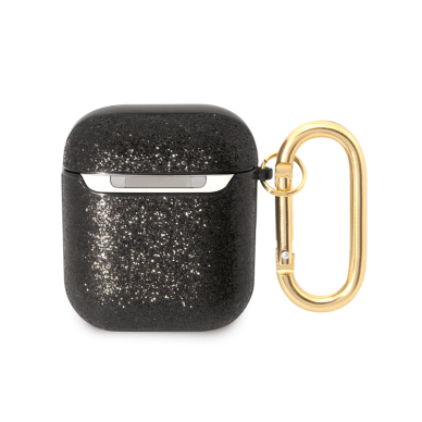 Silikoninis GUESS black AirPods/AirPods 2 glitter dėklas 1