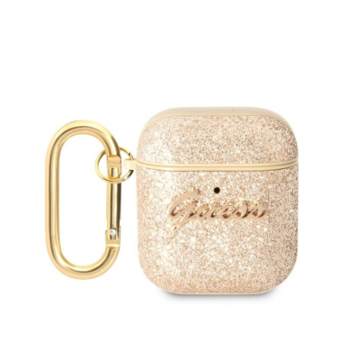 Silikoninis GUESS gold AirPods/AirPods 2 glitter dėklas