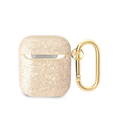 Silikoninis GUESS gold AirPods/AirPods 2 glitter dėklas 1